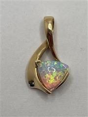 10K YELLOW GOLD SYNTHETIC OPAL PENDANT 1.8G